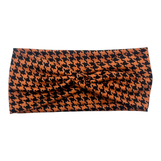 ORANGE & BLACK HOUNDSTOOTH - FRONT KNOT